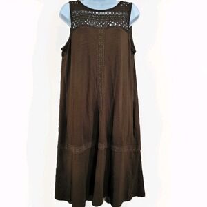 J Jill Brown Crochet Dress Size MTall Sleeveless Pockets Boho Beach Neutral